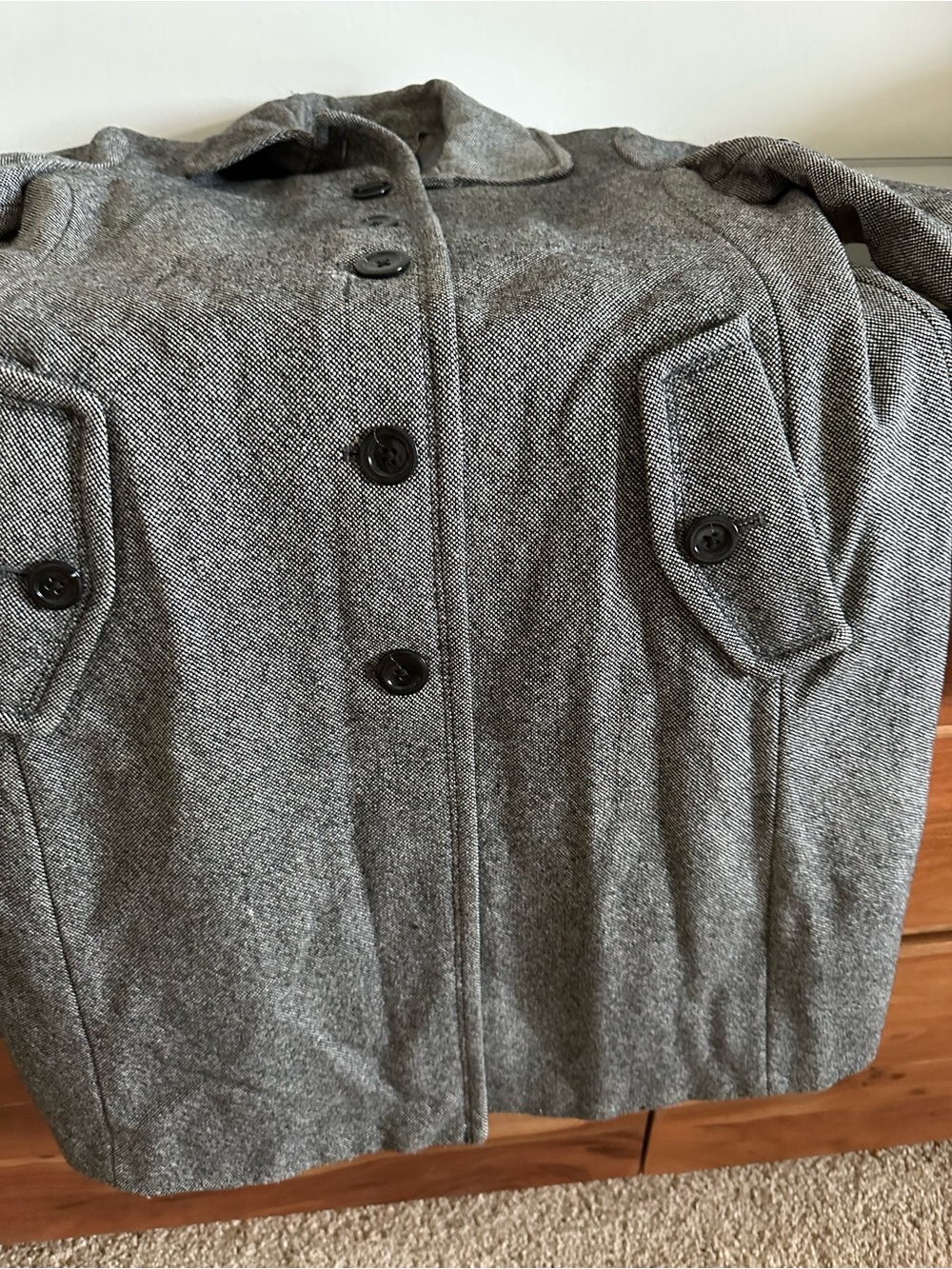 Lands End Grey Black Marl Wool Military Pea Coat Button Winter Size 10 - Picture 6 of 9